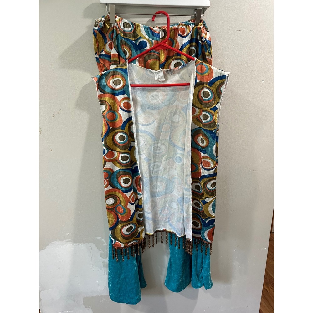 Fun World 70s Disco Costume Set Psychedelic Print Vest Bell Bottom Pants M/L